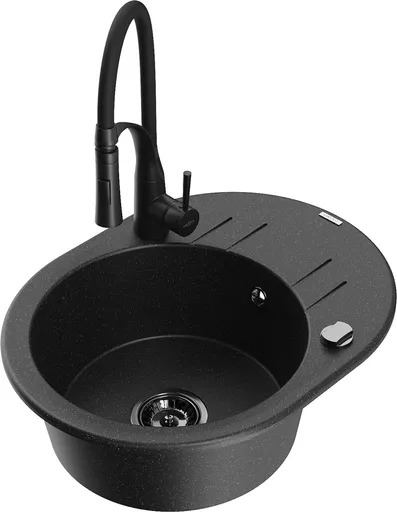 MEXEN/S Kevin granitový dřez s odkapávačem včetně baterie Aster, černá/stříbrná metalik 6517-73-73450-70-B