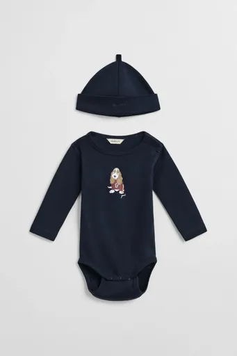 DĚTSKÝ SET GANT DOG PRINT BODY & BEANIE EVENING BLUE