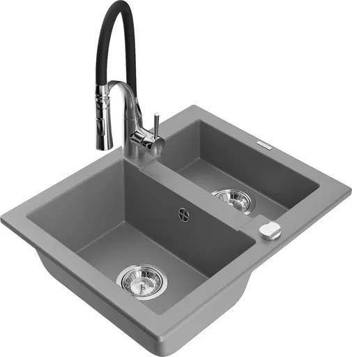 MEXEN/S Carlos granitový dřez 1.5 včetně baterie Aster, šedá 6518-71-73450-07