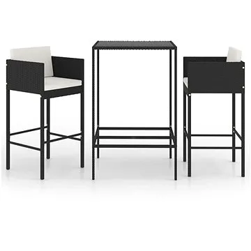 3dílný zahradní barový set s poduškami polyratan černý, 3094787 (3094787)