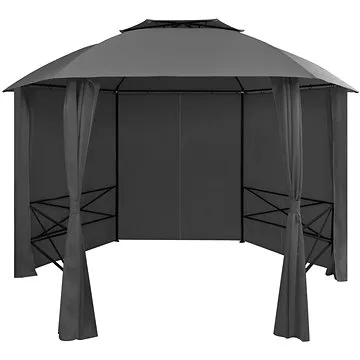 Zahradní altán se závěsy šestiúhelníkový 360 x 265 cm (44766)