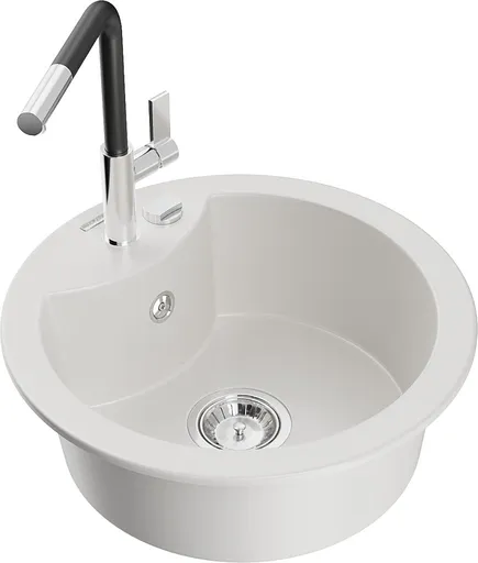 MEXEN/S Diego granitový dřez 1-miska včetně baterie Flora, bílá 6512-20-670401-07