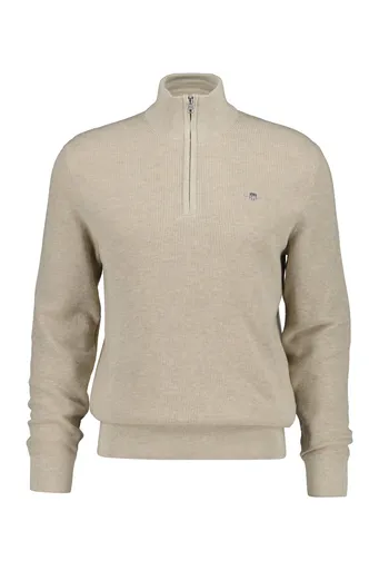 SVETR GANT MICRO TEXTURED COTTON HALF ZIP OAT MELANGE