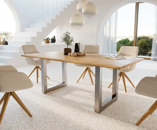 Jídelní stůl Edge 200x100 cm přírodní dub nerezová ocel široká