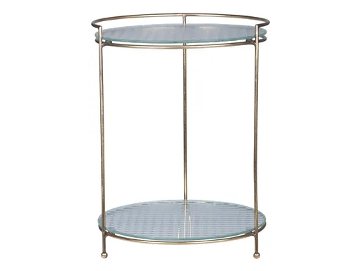 Mosazný antik kovový 2-patrový etažér Lace brass - Ø 30*40 cm Chic Antique