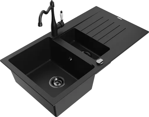 MEXEN/S Matias granitový dřez 1.5 s odkapávačem včetně baterie Carla, černá 6502-77-670700-70-B