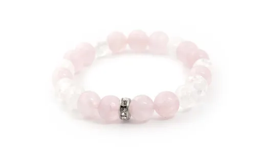 Agato Korálkový náramek z růženínu a praskaného křišťálu MINK14/17