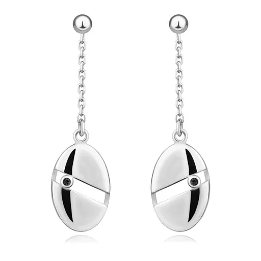 Stříbrné 925 náušnice - kulička, černý briliant, ovál s výřezem, puzety
