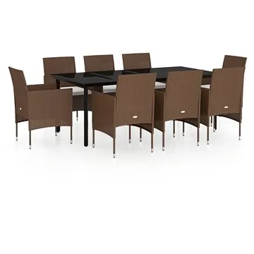 9dílný zahradní jídelní set s poduškami hnědý a černý, 3099304 (3099304)