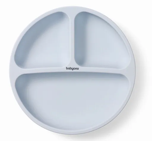 Babyono Silikonový talíř pro děti, tříkomorový s přísavkou - modrý