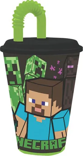 STOR Plastový kelímek s brčkem MINECRAFT 430ml