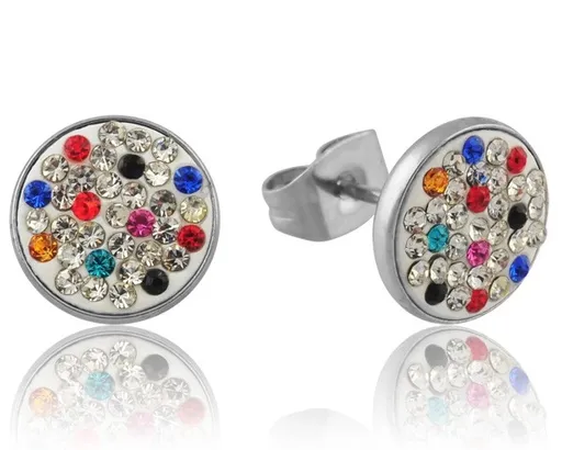 Zdobené puzetové náušnice z oceli - barevné zirkony