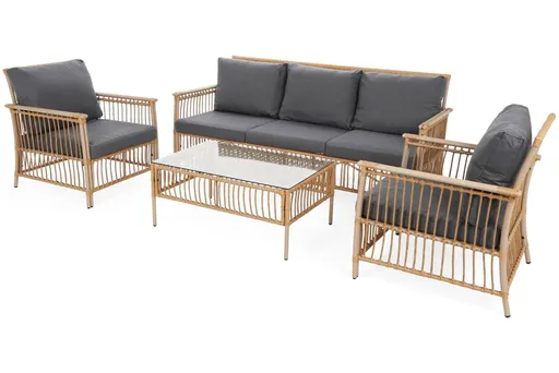 Zahradní sedací souprava 4 ks umělý ratan / látka / sklo