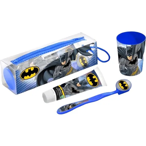 Batman set dentální hygieny (zubní kartáček + zubní pasta + sklenice)
