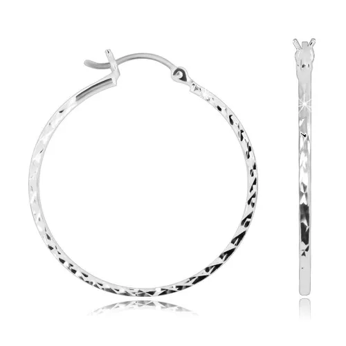 Stříbrné náušnice 925 - lesklé kruhy s broušenými ploškami, francouzský zámek