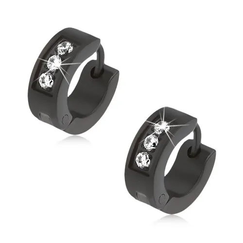 Náušnice z chirurgické oceli, černá barva, linie čirých zirkonů