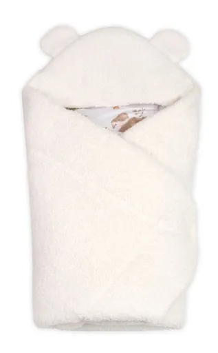 Baby Nellys Beránková zavinovačka s kapucí bavlna/beránek, Teddy - Srnka, smetana