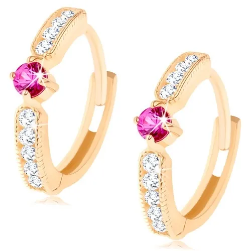 Zlaté náušnice 14K se syntetickým rubínem a zirkony