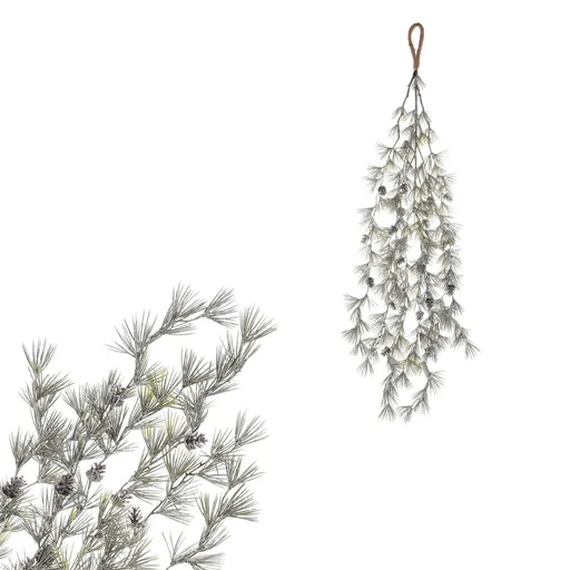 Umělá převislá větev Modřínu se šiškami, 100 cm, ojíněná