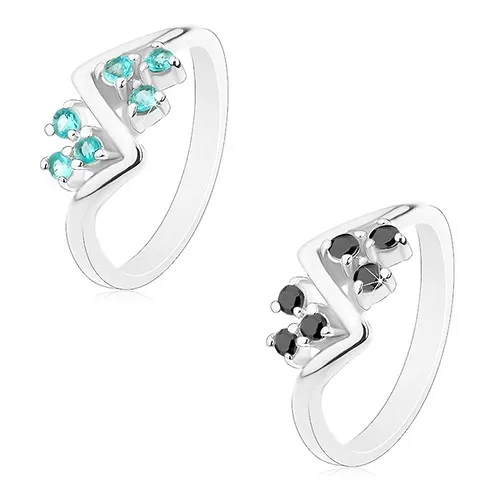 Prsten s lesklými rameny, vlnka a trojice kulatých zirkonků - Velikost: 51, Barva: Světle modrá