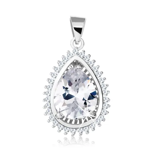 Stříbrný 925 rhodiovaný přívěsek, broušený čirý zirkon v podobě slzy