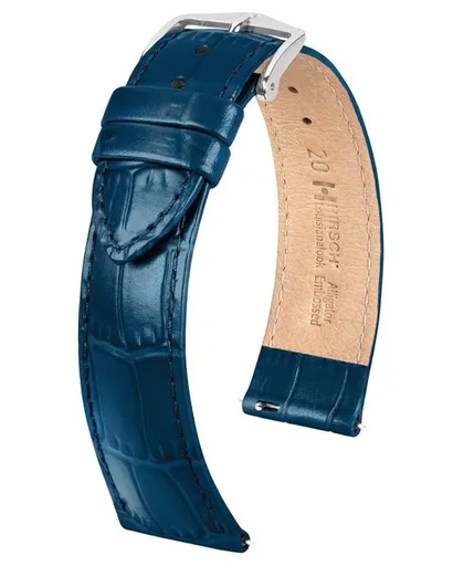 Řemínek Hirsch Louisianalook - modrý - 22 mm - L – Standardní délka (doporučujeme) - 20 mm - Stříbrná