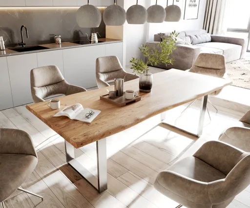 Jídelní stůl Edge 240x100cm akácie přírodní nerezová ocel úzká