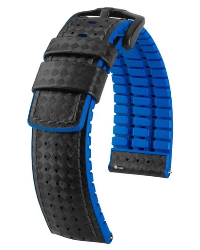 Řemínek Hirsch Ayrton - černo-modrý - 20 mm - L – Standardní délka (doporučujeme) - 18 mm - Černá