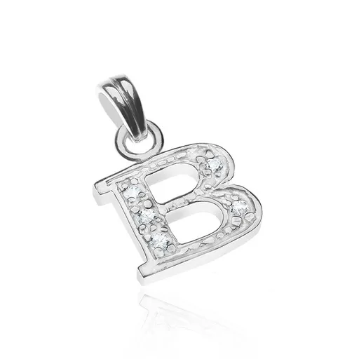Přívěsek ze stříbra 925 - tvar tiskacího B, vykládáno zirkony