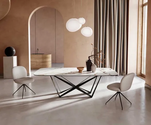 Jídelní stůl Edge oválný 240x120 keramika Calacatta Luxe bílo