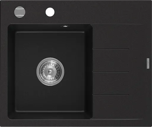 MEXEN Ben granitový dřez 1 s odkapávačem levý 600 x 500 mm, černá, sifon chrom 6522605000-77
