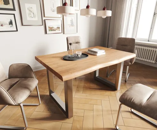 Jídelní stůl Edge 140x90 XL akácie přírodní nerezová ocel