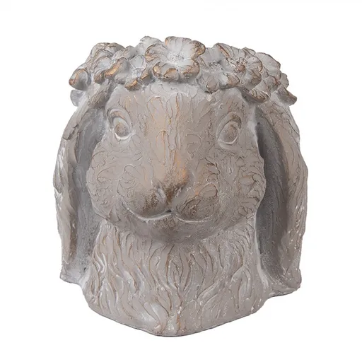 Šedý antik cementový květináč hlava králík M - 16*18*18 cm Clayre & Eef
