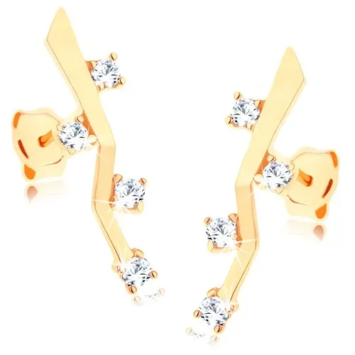 Zlaté náušnice 14K se zlomenou linií a čirými zirkony