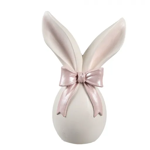 Krémová antik dekorace vajíčko s králičími oušky a mašlí - 12*8*18 cm Clayre & Eef