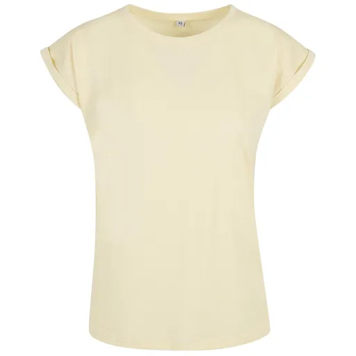 Build Your Brand Volné dámské tričko s ohrnutými rukávy - Jemně žlutá | XS