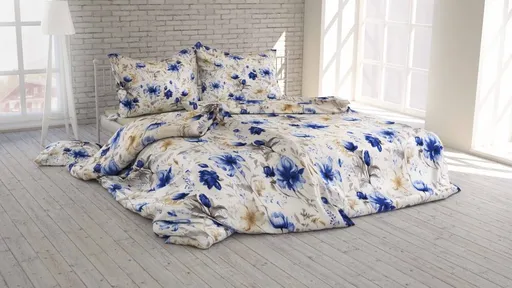 Polášek Bavlněné povlečení MODRÉ KVĚTY - 140 x 200 cm / 70 x 90 cm