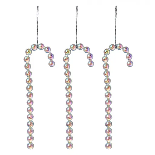 Set 3ks stříbrná vánoční ozdoba cukrová hůl - 4*1*14 cm Clayre & Eef