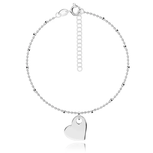 Stříbrný náramek 925 - přívěsek srdce, hladké korálky, nastavitelný