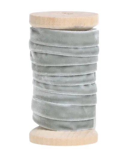 Zelená sametová stuha na dřevěné cívce - 1 cm * 5 m Chic Antique