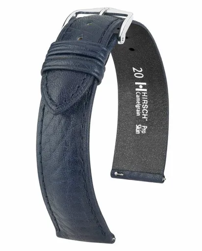 Řemínek Hirsch Camelgrain - modrý - 20 mm - L – Standardní délka (doporučujeme) - 18 mm - Stříbrná
