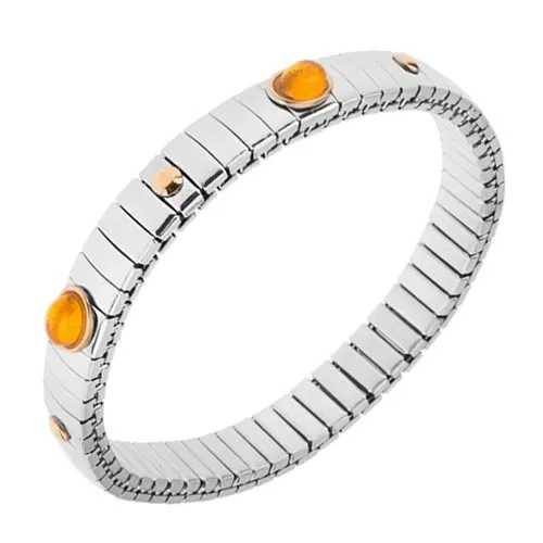 Strečový ocelový náramek, lesklé články stříbrné barvy, ovály, kuličky