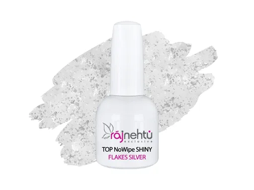 Ráj nehtů UV gel lak TOP NoWipe Shiny Flakes Silver 15ml