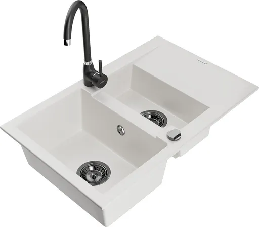MEXEN/S Gaspar granitový dřez 1.5 s odkapávačem včetně baterie Telma, bílá 6507-20-670200-70