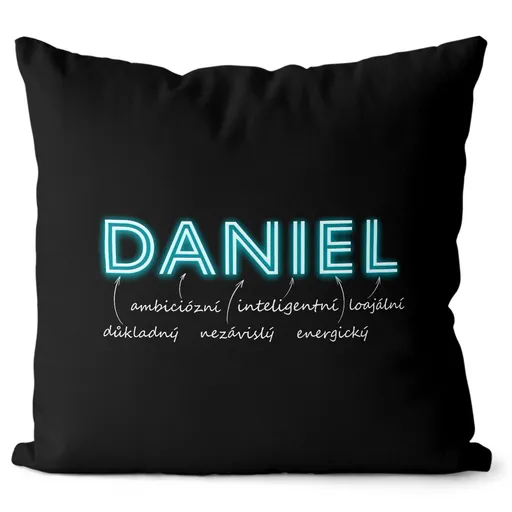Polštář Mužská jména – NEON (Velikost: 40 x 40 cm, Jméno: Daniel)