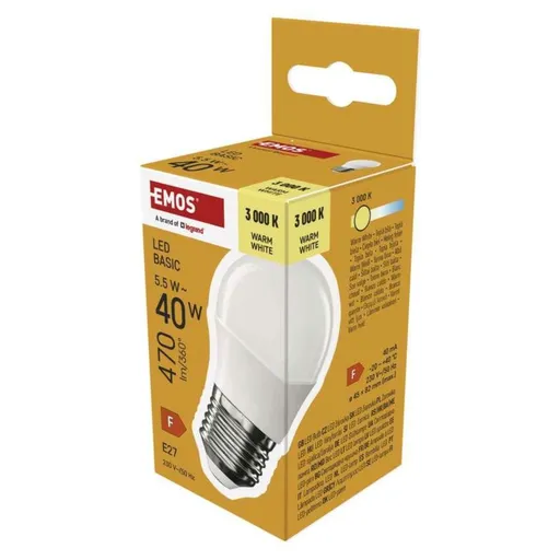 EMOS LED žárovka Basic Mini Globe / E27 / 5,5 W (40 W) / 470 lm / teplá bílá ZL6F22