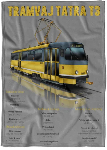 Deka Tramvaj T3 – žlutá (Podšití beránkem: NE)