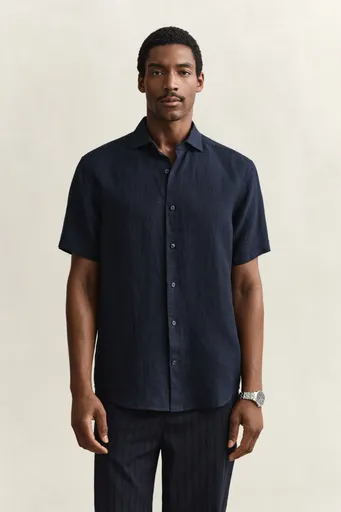 KOŠILE GANT REG LINEN SS SHIRT EVENING BLUE