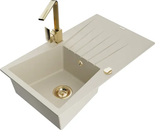 MEXEN/S Cesar granitový dřez 1-miska s odkapávačem včetně baterie Rita, béžový 6514-69-670300-50