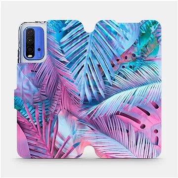 Flipové pouzdro na mobil Xiaomi Redmi 9T - MG10S Fialové a modré listy (5903516623839)